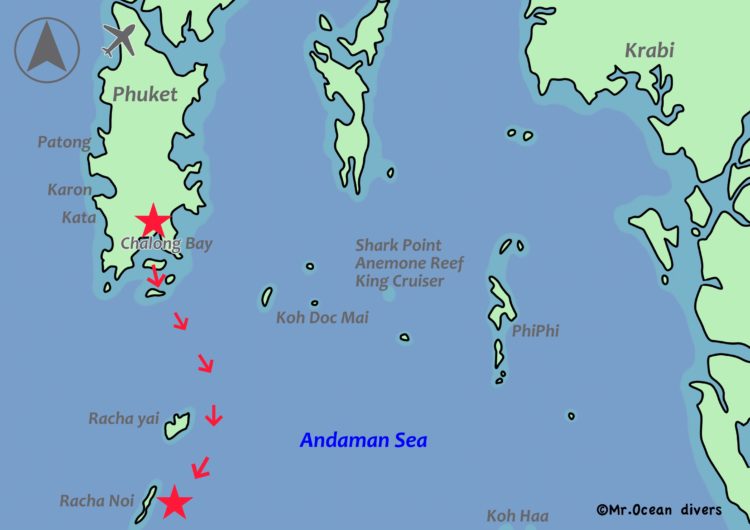 チャロン港からラチャノイ島までの地図