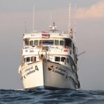 海に浮かぶ白い舟が見えます